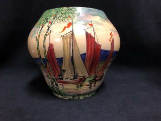 Vintage Royal Winton Grimwades Pottery Vase " Cyprus " Boat/fishing Design 6 H