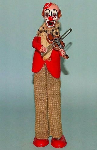 Happy The Violinist Star Eyed Clown Tin Windup Toy Tps Japan
