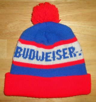 Vintage Budweiser Beer Beanie Winter Hat Cap With Pom Pom