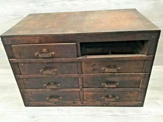 Vintage Wood 8 Drawer Parts Storage Cabinet Machinist Shop - Missing 1 Drawer