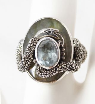 Vtg Sajen Sterling Silver Gemstone Coiled Snake Ring 11.  9g Size 6.  75