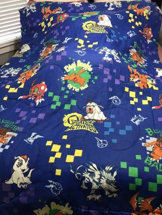 Vintage Digimon Reversible Twin Size Hongo Anime Blanket Comforter Bedspread