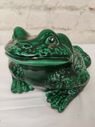 Vintage Arnels Pottery Ceramic Toad Frog Bullfrog Figurine Green 6 " H X 9 " L