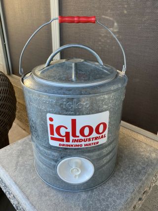 Vintage Igloo 2 Gallon Perm - A - Line Galvanized Industrial Steel Metal Cooler Usa