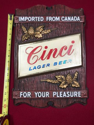 Vintage Cinci Lager Beer Sign Plastic Faux Wood Canadian Import