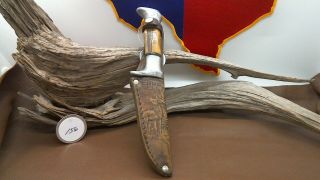 Edge Mark Model 050 7 - 1/4 Inch Hunting Knife W/antler & Leather Handle