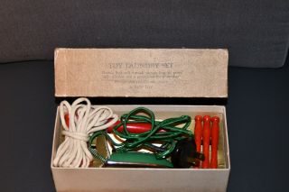 Vintage Doll Toy Laundry Set With Iron Clothespins Clothesline