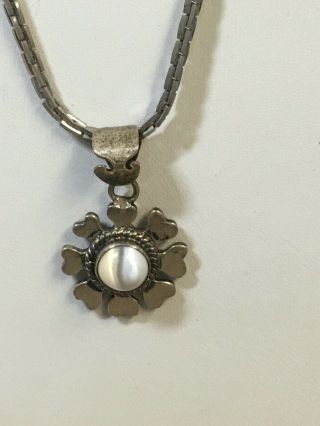 Vintage Southwestern Sterling Silver And Moonstone Pendant W/a Unique 16 " Chain