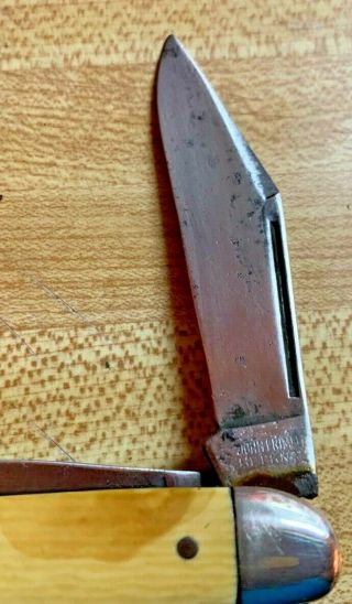 Old John Primble Belknap 3bl Serpentine Stock Knife Imitation Bone
