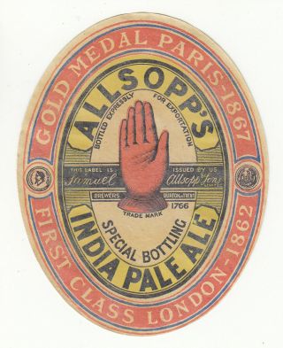 English Beer Label.  Allsopp,  Burton India Pale Ale