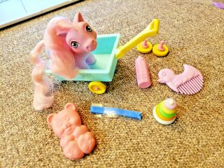 Vintage G1 My Little Pony Baby Fleecy Pal Woolly Sheep Factory Curls Pink Hair