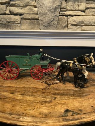 Vintage Kenton Toy Cast Iron Driver,  Horse And Sand/gravel Wagon