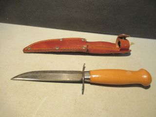 Mora Sweden Fixed Blade Knife Wood Handle Older Model With Leather Sheath