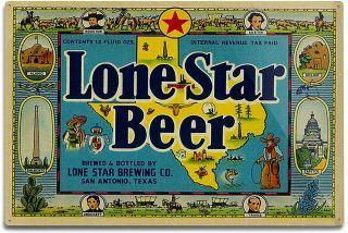 Lone Star Brand - San Antonio,  Texas - Beer Rustic 6 X 9 Aluminum Wall Sign
