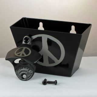 Black Peace Sign Combo Starr X Wall Mount Bottle Opener With Metal Cap Catcher