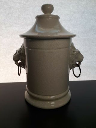 Vintage Italian Ceramic Lidded Jar With Lion Head Handles