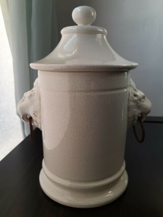 Vintage Italian Ceramic Lidded Jar With Lion Head Handles 2