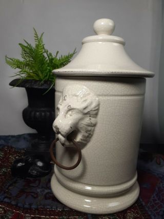 Vintage Italian Ceramic Lidded Jar With Lion Head Handles 3