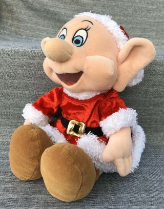 Disney Store Holiday Dopey Dwarf Christmas Plush 12 " Snow White Dwarves Red Suit