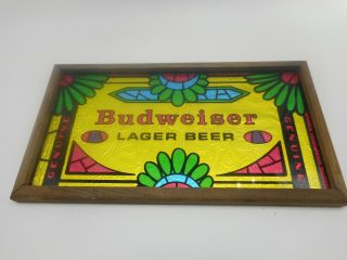 Vintage Budweiser Lager Beer Crinkle Foil Glass Sign In Wood Frame