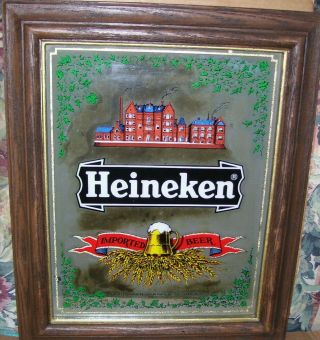 Vintage Heineken Imported Beer Framed Bar Mirror Bar Mirror