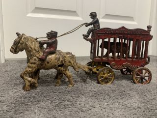 Kenton Overland Circus Horse Drawn Wagon Cast Iron With Bear 1930 