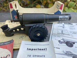 Vtg Cast Iron Conestoga Big Bang Toy 60mm Cannon Box Papers Military 2