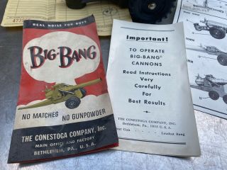 Vtg Cast Iron Conestoga Big Bang Toy 60mm Cannon Box Papers Military 3