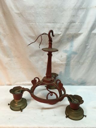 Vtg Cast Iron 3 Arm Hanging Garden Light With Vines Leaves On Side Parts Repair