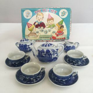 Antique Childs Blue Willow China Tea Set Japan 13 Pc