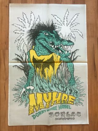 Vintage Zorlac Skateboards,  Alligator Donny Myhre Pushead Poster 23 " X 35 "