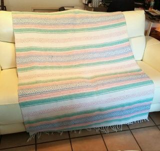 48 X 75 Vintage Mexican Saltillo Serape Blanket Southwestern Rug Wool Pink Green