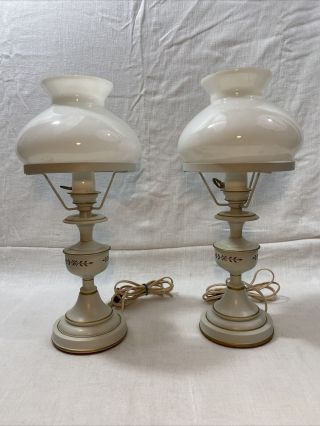 Vintage 1940 White Gold Globe Ivy Key Lamps Set Of Two