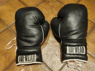 Vintage Tuf - Wear Leather Lace Up Black Boxing Gloves Tgp/tgo 16