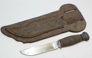 Old 1940s - 50s Remington Pal Rh - 51 Hunting Knife W/ Sheath Stacked Leather Handle