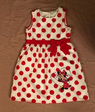 Disney White Dress With Red Polka Dots And Minnie Mouse Size 8
