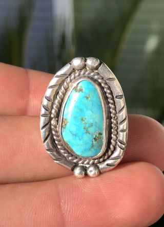 Vtg Old Pawn Navajo Native American Blue Kingman Turquoise Sterling Silver Ring