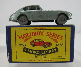 1954 - 60 Moko Lesney Matchbox No 53 Aston Martin Grey Wheels Orig B3 Box Yqz