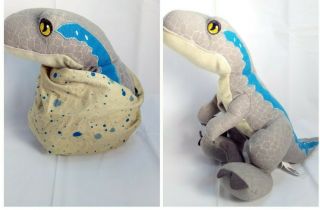 Jurassic World Plush Dinosaur/egg Hatching Mattel 12 " Gray With Blue Stripes
