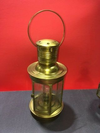 Vintage Solid Brass Nautical Lantern With Latching Door Marine Hanging Oil Lamp