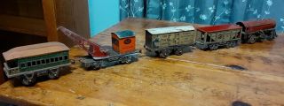 Tin Wind Up Toy Train Set 5 Cars 33 " Connected,  Marx?? 40 