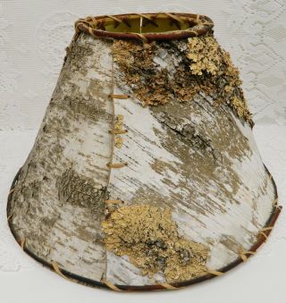 Vtg Hand Crafted Real Birch Tree Bark W/ Lichens Large Lamp Shade Rustic Nature