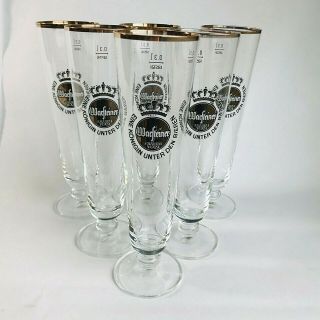 Set Of 6,  Vintage.  4l Beer Glass Warsteiner German Pilsner Glasses Gold Rim