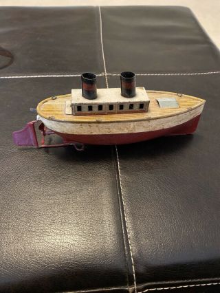 Antique 1920s German Arnold Toys Steam Ship Ocean Liner Tin Wind - Up Boat Vintage