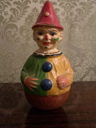 Vintage/antique Paper Mache Roly Poly Clown Handpainted Beauty