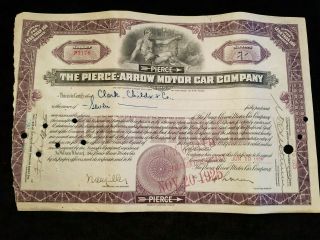 Vintage Pierce Arrow Motor Car Company 1925 Stock Certificate Cancelled