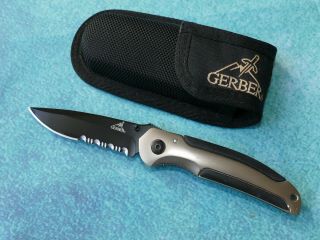 Gerber Ar 3.  0 Linerlock Knife - Retired Aluminum Handle Drop Point Folder Sheath