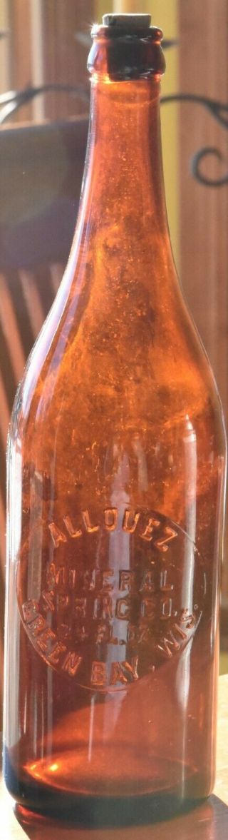 Allouez Mineral Spring Co Green Bay Wisconsin Crown Top Bottle With Old Cork.
