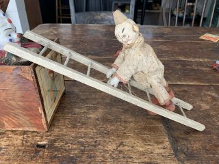 Vintage Antique Schoenhut Wood Circus Acrobat Clown & Ladder 1920s
