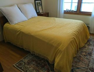Vintage Morgan Jones Yellow Chenille Bedspread Blanket W Fringe 99x109